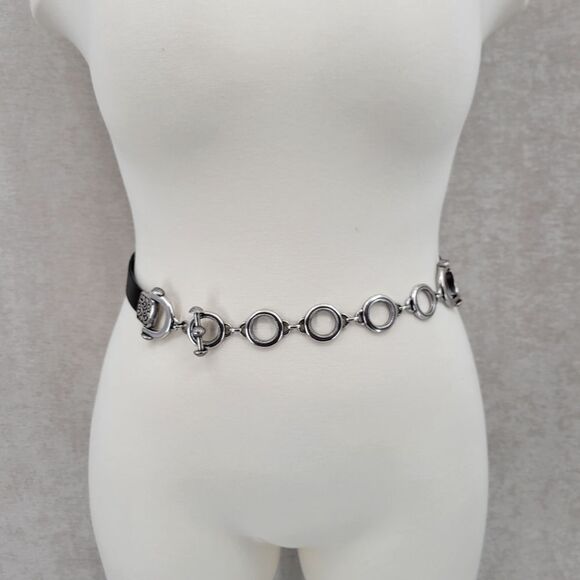 Chico's Hip Belt Black Leather and Silver Toned Chain and Toggle Style Buckle - Picture 3 of 12